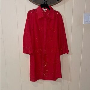 Adiva Red Knee-Length Button Down Shirt for Cocktail Nights